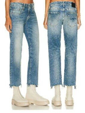 R13 Boy Straight With Rips Cropped Stretch Denim In Jasper Size 25 For Women